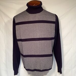 Paul Fredrick Turtleneck Sweater in Navy Blue and Gray Men’s Size Large